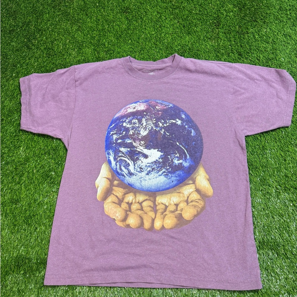 Obey Kids T-Shirt in Purple with Earth and Hands Graphic